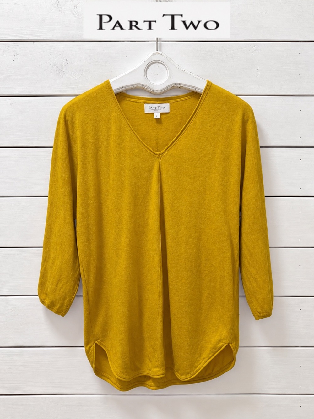 PART TWO – Linen Cotton V-Neck Top – Mustard – Size S